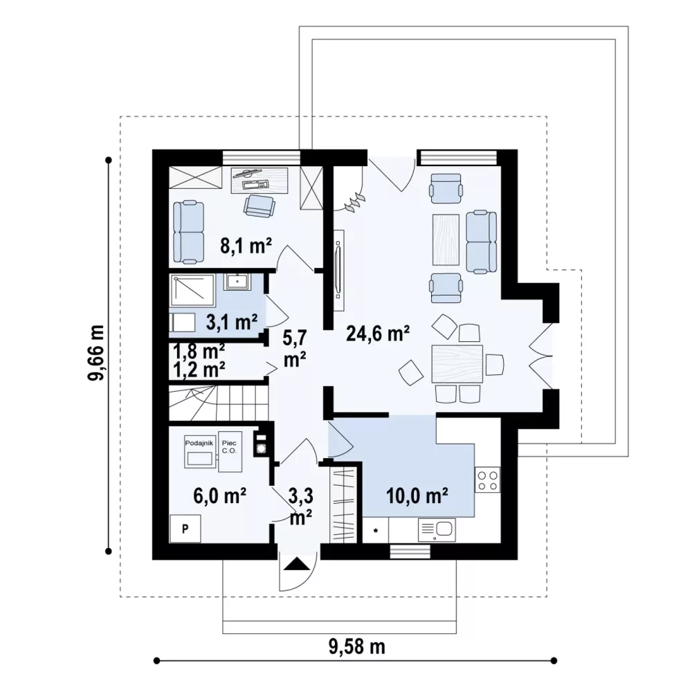 PARTER 55,9 / 62,6 m²